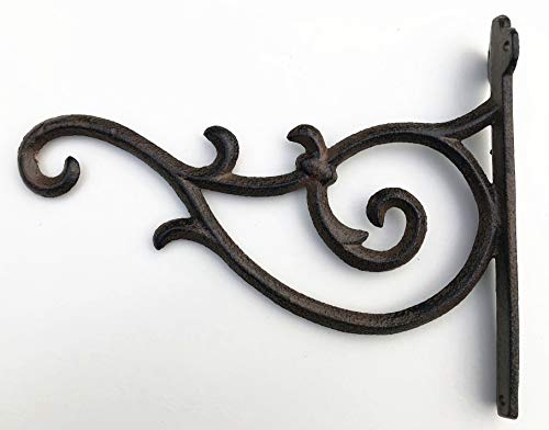 Image of Spring life Cast Iron Ornate Hanging Flower Basket Bracket Hook in 3 Colours(24cm) (Brown)