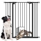 PawHut Barrera de Seguridad para Perros con 1 Puerta Pequeña 74-101x104,1 cm Barrera para Mascotas Extensible con Cierre Automático y Sistema de Doble Bloqueo para Puerta Pasillo Escalera Negro