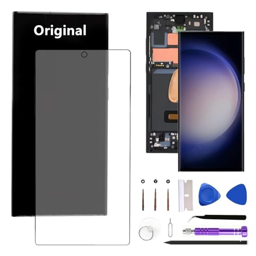 6.8 Original AMOLED Galaxy S23 Ultra Screen Replacement for Samsung Galaxy S23ultra 5G S918U S918U1 Display Touch Screen Digitizer Assembly (with Black Frame+Protective Film+Tools)