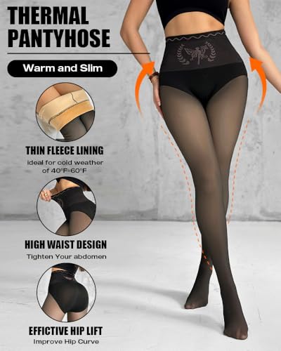 CHICME Womens High Waist Butt Lifting Tights 2025 Transparent Thermal Pantyhose Leggings Fleece Lined Pants2