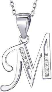 MASADA 925 Sterling Silver Letter Necklace - Initial Pendant with Zircon Stones - Personalised Alphabet, Teens & Girls - 46 cm - 18 inch Chain in Velvet Bag