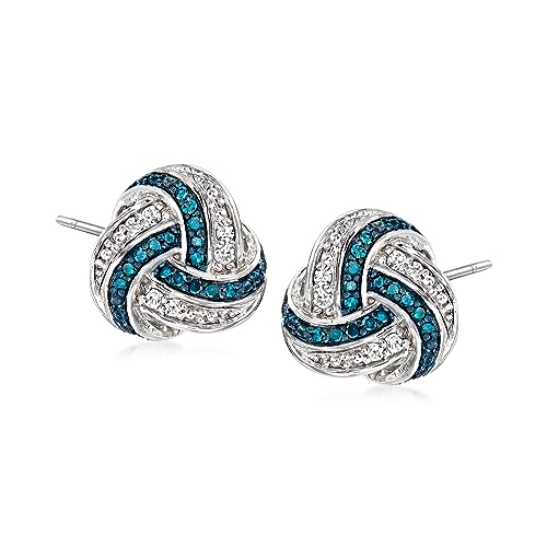 Ross-Simons 0.15 ct. t.w. Blue and White Diamond Love Knot Earrings in Sterling Silver
