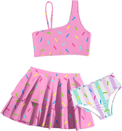 Image of RAISEVERN Girls Swimsuit 3 Piece Bathing Suits Cute Swimwear for 5-12 Years