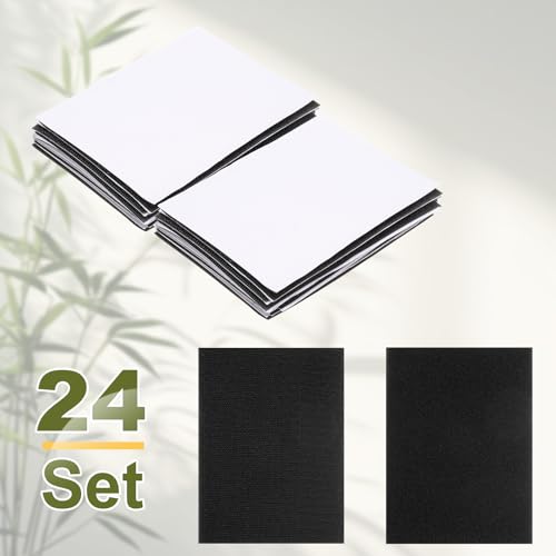 Image of HARFINGTON 24set Hook and Loop Strips with Adhesive 4.3 inchx6 inch Double Sided Hook and Loop Tape Nylon Self Sticky Fastener for Home Office Car, Black