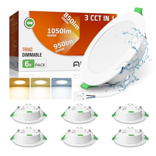 ALUSSO Faretti LED da Incasso Per Cartongesso Dimmerabili 10W 1050LM IP44 Faretti LED Soffitto Incasso Cartongesso, 3000K 4000K 6500K Regolabile, Diametro del Foro 90-100MM, Bianco, Set da 6