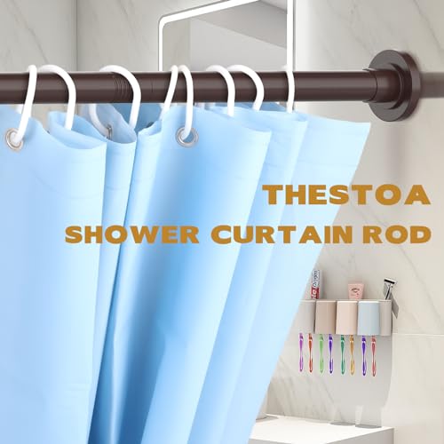 Image of Thestoa Bronze Shower Curtain Rod Adjustable 30-80 inch with Holder, Anti-Rust Shower Rod & Spring Tension Shower Rod No Drill, Shower Curtain Rod for Bathroom Tension Rod