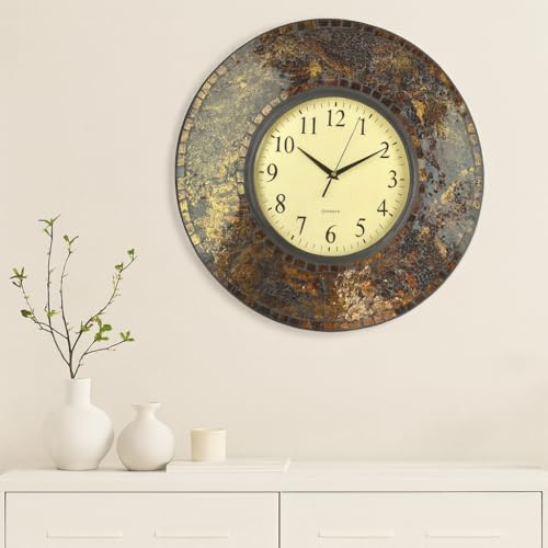 Lulu Decor, 19 Amber Crush Mosaic Wall Clock, Arabic Number Dial 9.5 for Living Room & Office Space (LP71)