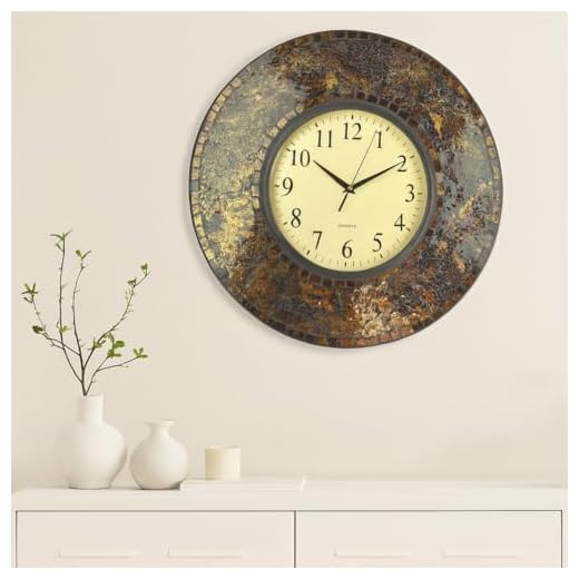 Lulu Decor, 19" Amber Crush Mosaic Wall Clock, Arabic Number Dial 9.5" for Living Room & Office Space (LP71)