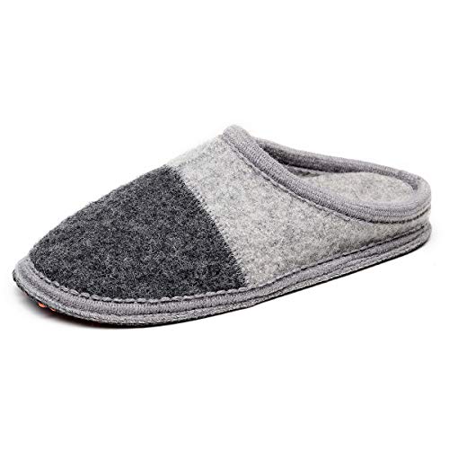 Image of LE KAPMOZ Men's Boiled Wool House Slippers Breathable Winter Warm Slip on Mules Indoor /Outdoor Slipper for Women Two Tone Cap Toe Clog
