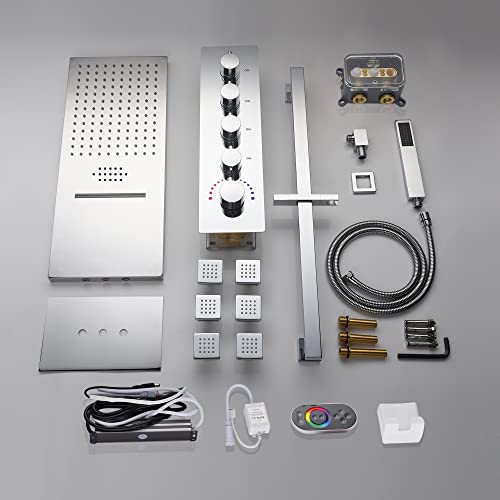 Sistema de ducha con cascada 9"x22" con LED, altavoces Bluetooth y 4 funciones (Montaje en pared) acero inoxidable pulido miniatura 6