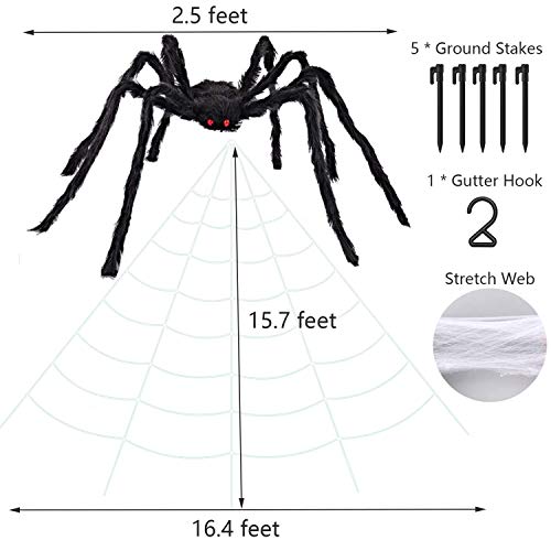 Decorações de Halloween ao ar livre 16 pés gigante teia de aranha com aranha grande 29,5 