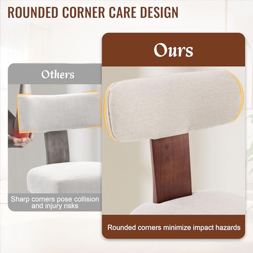 Dining Chairs Set of 2, Mid-Century Modern Upholstered Kitchen Chairs with Curved Backrest and Linen Fabric Seat, Wood Leg Accent Chairs for Dining Room, Living Room, Bedroom, Linen Beige - Image 6