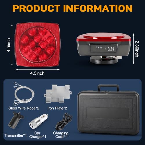 Image of Magnetic Wireless LED Submersible Tail Lights, Wireless Trailer Lights for Towing, Rechargeable Portable LED Stop Turn Tail Lights Kit for Truck Trailers, Caravans, Campers, RVs, Vans, Boats