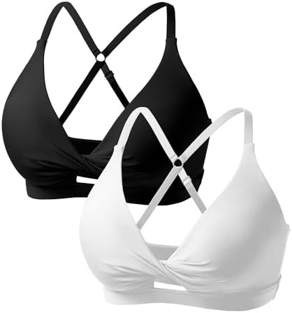 Padded Sports Bras for Women - Strappy Sports Bra Workout Tops for Women Twist Front Gym Tops