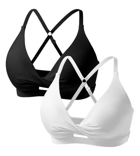 Image of Padded Sports Bras for Women - Strappy Sports Bra Workout Tops for Women Twist Front Gym Tops