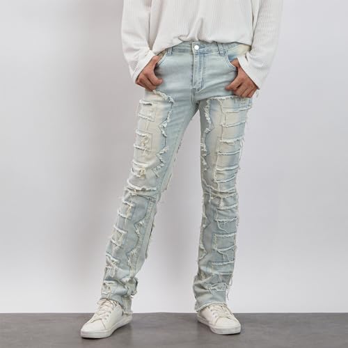 Men's Y2k Stacked Jeans Regular Fit Patch Distressed Destroyed Straight Denim Pants Harajuku Hip Hop Trouser2