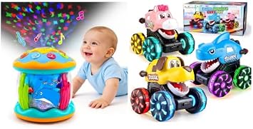 Tsomtto Press and Go Light Up Animal Cars & Musical Light Up Toys for Baby and Toddlers