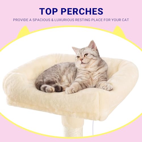 Image of Allewie 73in Fan-Shaped Space-Saving Corner Cat Tower /Multi-Level Tall Cat Tree for Indoor Kitties /Cozy Baskets /Condos /House /Perches /Sisal Scratching Posts /Pet Activity Center /Beige