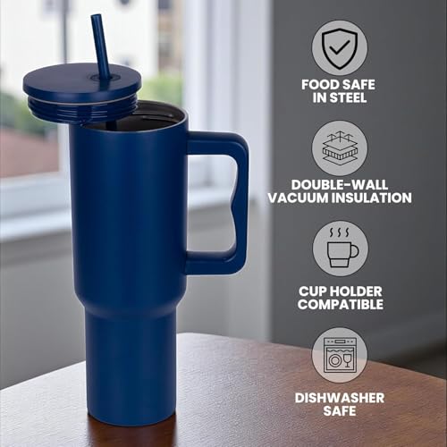 Image of CYNVEXA Personalized with Your Name, Tumbler with lid and Straw 1200ML Cup Stainless Steel Vacuum Insulated Tumbler for Water, Iced Tea or Coffee 1.2L Office Gym Travelling (Navy Blue)