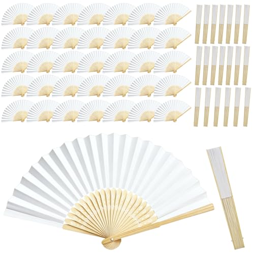 50pcs White Paper Hand Fans Bulk Bamboo Folding Fan Hand Fan Foldable Chinese Fan|Fans in Bulk Wedding Fans Paper Fans Bulk Bulk Fans Abanicos de mano para fiesta Wedding Favors for Guests.