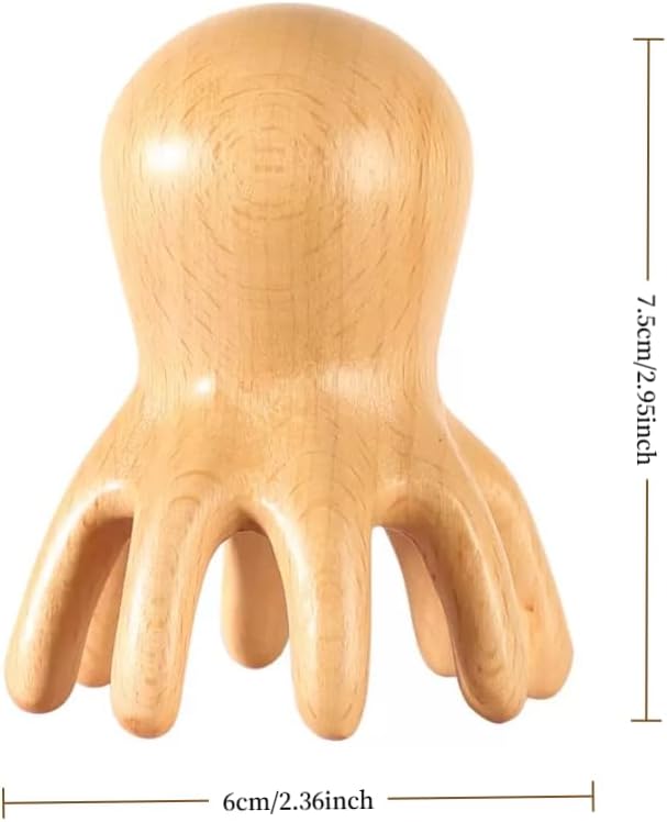 Octopus Scalp Massager, Wooden Head Acupressure Tool