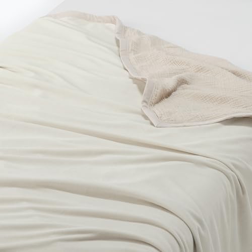 無印良品 綿ガーゼ 綿混ベロア リバーシブルブランケット・シングル 140×200cm・ベージュ 15598472