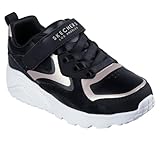 Lavable en machine Skechers Baskets Uno Lite Metallic Burst pour Fille, Garniture Noire synthétique Or Rose, 13.5 UK Child