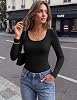 Camisetas de manga larga para mujer, cuello cuadrado, ajustadas, básicas de otoño 6