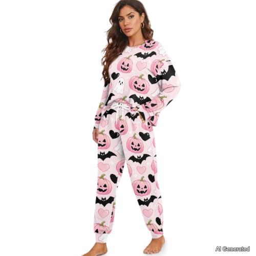 Image of Women's Pajamas Set Soft 2 Piece Loungewear Long Sleeve Pj Set Matching Sleepwear with Pockets for Women Plus Size