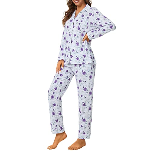 Image of Tugege Pajamas Set Long Sleeve Sleepwear Womens Button Down Nightwear Pj Sets