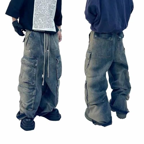 Men's and Women's American Fashion Denim Retro Hip-hop Multi Pocket Work Pants Loose Straight Leg Pants2