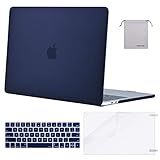 MOSISO MacBook Pro 15 Case 2018 2017 2016 Release A1990/A1707 Touch Bar Models, Plastic Hard Shell & Keyboard Cover & Screen Protector & Storage Bag Compatible Newest Mac Pro 15 Inch, Navy Blue