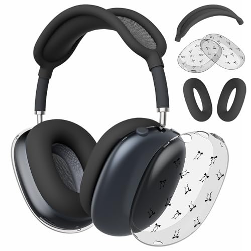 Joyland Silicone Case for AirPods Max Headphones,Black Bow Soft TPU Ear Cups Cover/Ear Pad Cover/Headband Protection for Apple AirPods Max USB-C/Lightning (2024/2020),Clear Black