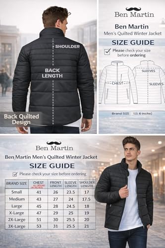 Image of Ben Martin Men's Nylon Jacket|Standard Length Puffer Winter Bomber Jacket|Stylish Jacket|Biker Casual Hoody Jacket