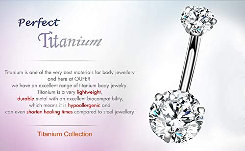 Oufer T-NR005-ROUND Titanium Belly Rings 14G G23 Solid Titanium Faceted Cubic Zirconia Navel Rings Belly Button Body Piercing Jewelry thumb #6