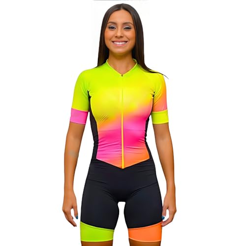 12 Couleurs Femmes Violet Manches Courtes Femme Cyclisme Combinaison Femme Vêtements Cyclisme Vêtements Triathlon Shorts XS-4XL, Jaune 1, Small