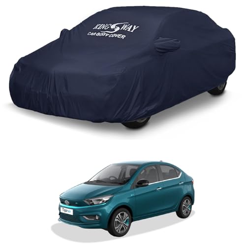 Image of KINGSWAY Accessories Waterproof Car Cover Only Compatible with Tata Tigor EV Year 2019 Onwards, Mirror Pockets, Bird Poop, All Weather, Scratch and UV Protection Car Body Cover, Grey