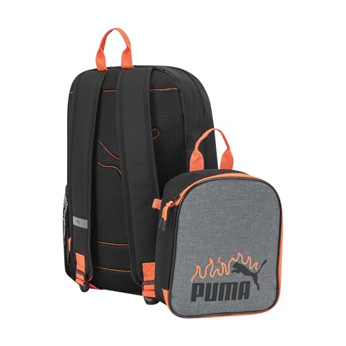 Image of PUMA Unisex Kid's Colony Lunch Kit & Backpack Combo, Heather Grey /Heat Fire, Medium