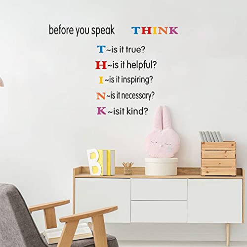 Toarti Colorful Inspirational Quotes Wall Decals, Before You Speak Think Lettering Wall Stickers, Motivational Positive Saying Vinyl Wall Art For Kids Room Classroom Decor #TOP2
