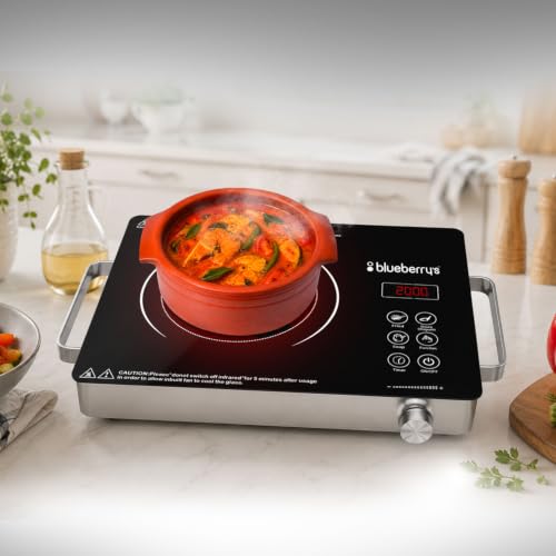 Image of Blueberry's Infrared Induction Cooktop - 2000W, Temperature Control, Touch Panel, High Energy Efficient, Strong Handle, Compatible with all Cookwares -Royal Black