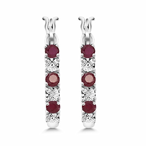 Gem Stone King 925 Sterling Silver Red Ruby And White Lab Grown Diamond Accent Women's Hoop Earrings (0.83 Cttw, 22Mm = 0.85 Inches Diameter) #TOP2