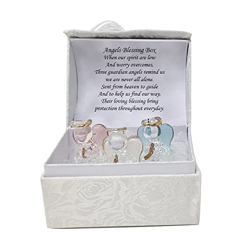 Image of Angels Worry Box Gold Gilded Figurines with Little Angel Wings, Spiritual Verse Inside the Lid | Personalised Ornamental Mindfulness Box for Loved Ones