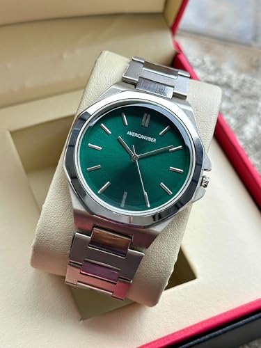 Image of AMERICANVIBER Dual Tone Stainless Steel Strap Men's Wrist Watches Classic Minimalist Bar Scale Dial Analog Wrist Watch for Men