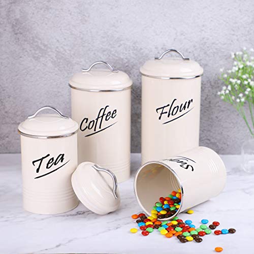 Hillbond Food Storage Canisters Containers: Carbon Steel with Ivory Powder Coated Decorative Storage Jars Set of 4 - Thumbnail 2