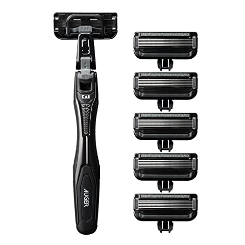 Lames de rasoir homme Auger rechargeables avec bloc de 6 recharges et socle de rangement stable