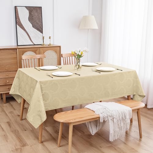 Romanstile Jacquard Rectangle Tablecloth - Waterproof Elegant Vienna Damask Pattern Table Cloths Washable Polyester Decorative Table Covers for Dinner/Parties/- 60 x 84 Inch, Beige by Romanstile - Image 2