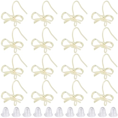 SOFPLATE 1 Box 28Pcs Bowknot Earring Findings Gold Bow Earring Findings Bulk Brass Bow Tie Shape Dangle with Plastic Ear Nuts Bow Earring Hooks for jewellery Making Supplies DIY Craft Women Beginner