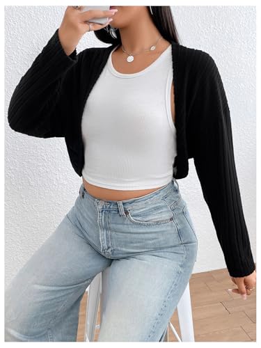 Image of GORGLITTER Women's Open Front Cardigan Sweater Trendy Dressy Cute Long Sleeve Bolero Shrug Fall Knit Short Cardigan Black P 3X-Large Plus