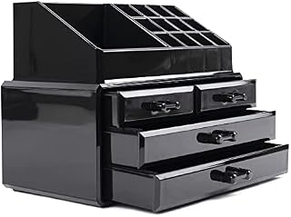 LaRoc Black Acrylic Beauty Cosmetic Organiser Makeup Drawers Tray Display Box Case Tidy Jewellery Perfume Display Stand for Dresser, Bedroom, Bathroom