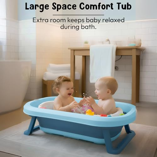 Image of StarAndDaisy Bath Tub for Baby 0-3 Years /Foldable Bath tub for Kids with Cushion, Space Saving Design, Newborn Baby Folding Bathing Tub Girls & Boys, Easy to Store -Sky Blue.